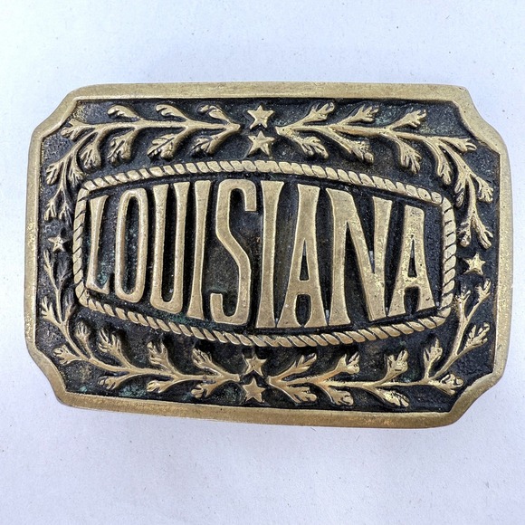 Vintage 1977 Heritage Mint Solid Brass Louisiana State Belt Buckle - Picture 1 of 12